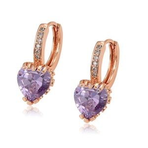 Gold Plated Light Purple Heart Earrings